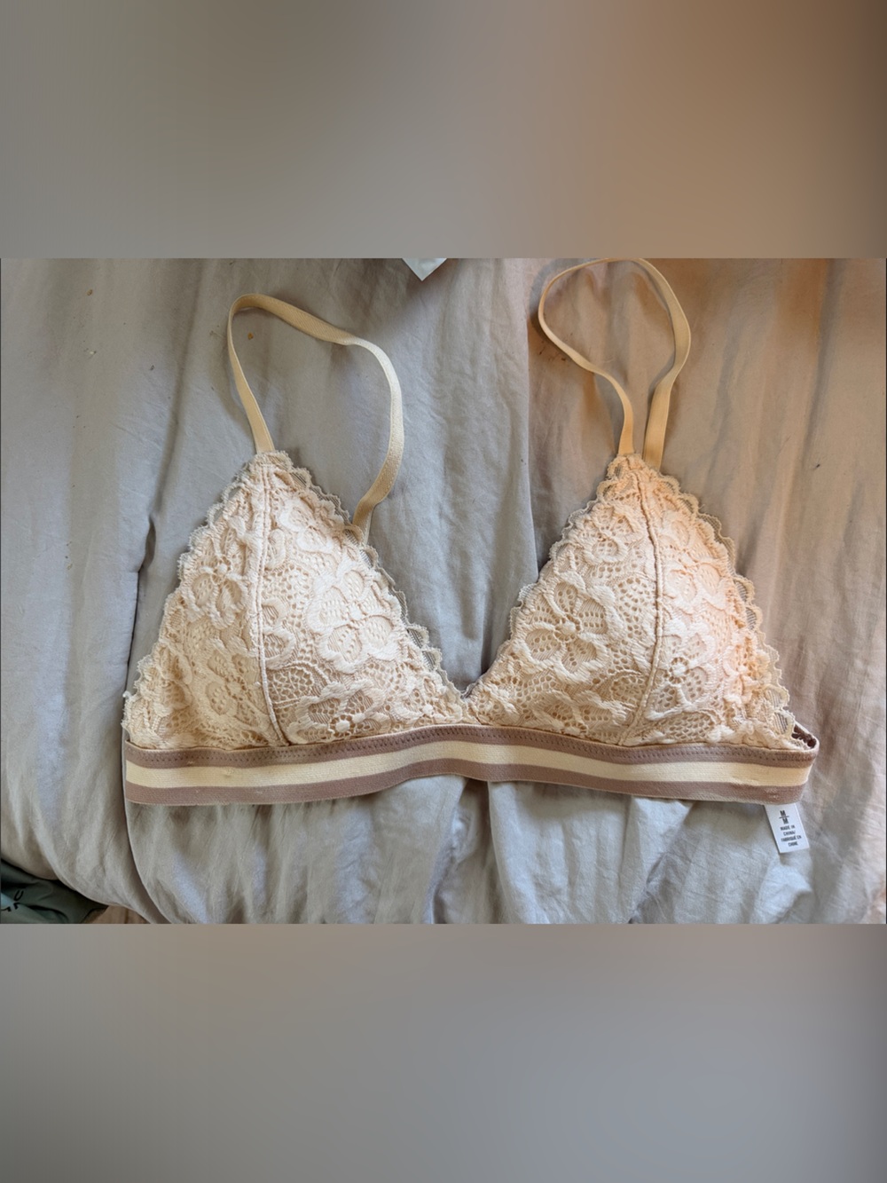 Lace Bralette in Cream with Striped Band
